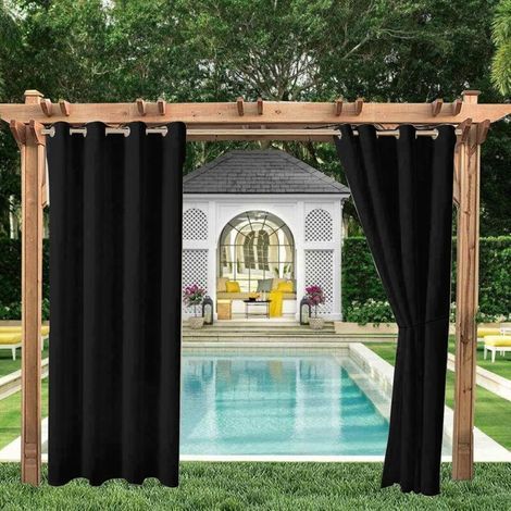 Rideaux d'extérieur Jardin Patio Gazebo Rideau Occultant Coupe-vent Protection UV Résistant à la moisissure, rideaux isolation thermique avec œillet, L 132cm x H 213 cm, 2 Panneaux,Noir- (1/5)