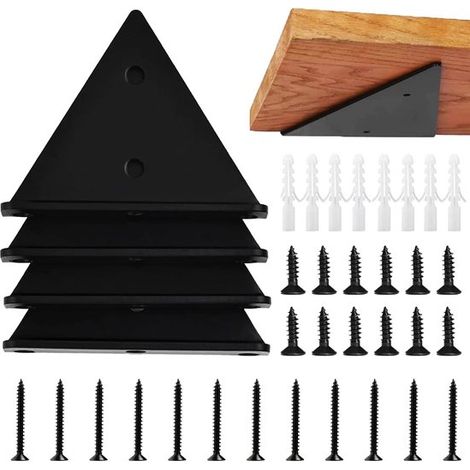 4 soportes triangulares pequeños para estantes, soportes negros ocultos para estantes flotantes, para estantes flotantes pequeños de madera (1/5)