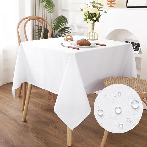 Nappe lavable 120x120cm aspect lin imperméable et résistant aux rayures blanc