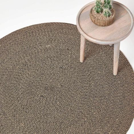 HOMESCAPES Geflochtener runder Teppich, leinen-schwarz mit Melange-Muster, 150 cm