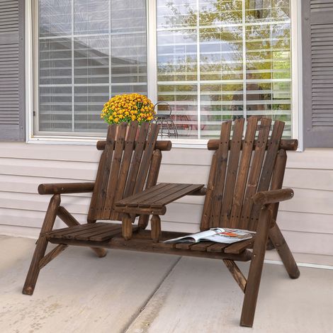 Banc de jardin avec table, mobilier de jardin, banc, 2 chaises, bois massif, marron, 157 x 88 x 103 cm (1/5)