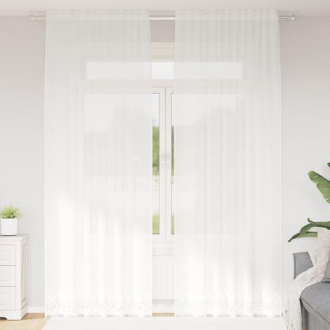 Spitzenvorhang mit Vorhängen Floral Weiß 300 x 150 cm Polyester