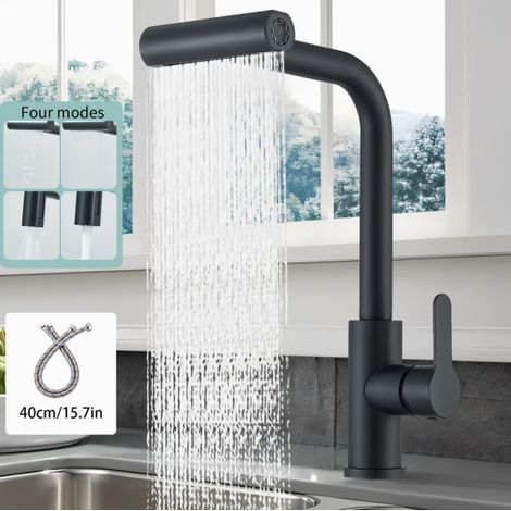 Einhebel-Küchenarmatur mit ausziehbarem Sprühkopf & Ventil – Platzsparend, Küchenmischbatterie  geeignet für Bauernhaus, Wohnmobil, Geschäft & kompakte Küchen, lackierter Wasserhahn mit Hardware