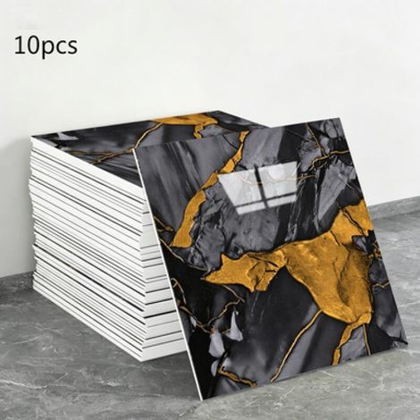 Un juego de 10 paneles de papel pintado autoadhesivos con estampado de mármol (no son azulejos reales, dimensiones: 30 x 30 x 0,2 cm). (1/5)