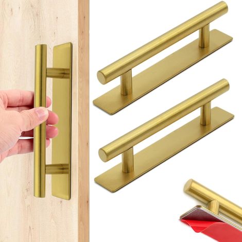 Poignée de Meuble,2 Poignées de Porte autocollantes,Poignée de Cuisine en Acier Inoxydable,Poignee Porte Cuisine,adaptée aux tiroirs de placard,armoires,portes de placard (Or titane, 96 mm) (1/5)
