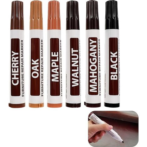 Wood Furniture Scratch Repair Markers, Wood Scratch Repair Kit for Parquet and Furniture, Set of 6 Assorted Colours – Maple, Oak, Cherry, Walnut, Mahogany, Black (6) (1/5)