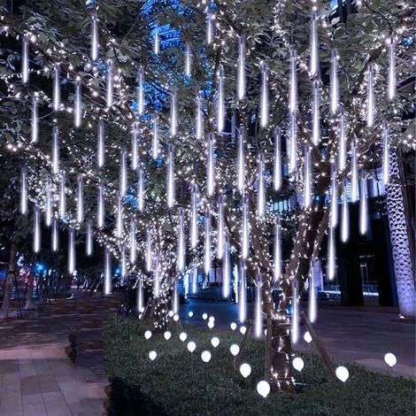 LED-Lichterkette mit Regeneffekt, 30 cm, 8 Röhren, 192 LEDs, Innendekoration für Weihnachtsbäume, Balkone, Partys, Hochzeiten, Kaltweiß (1/4)