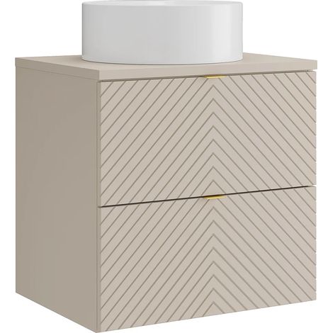 Mobile bagno sospeso a spina di pesce con lavabo da appoggio rotondo Beige 60 cm - DORIONI (1/5)