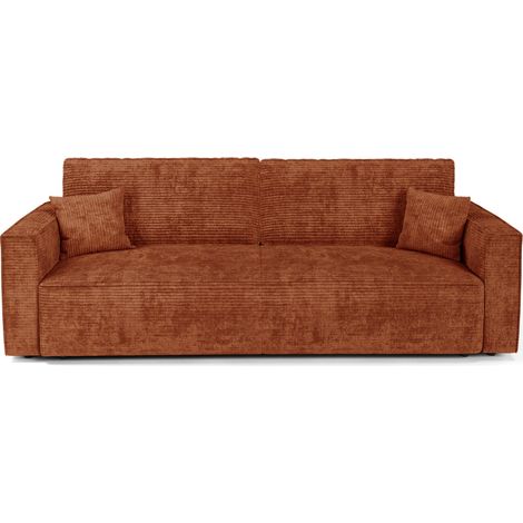Canapé convertible avec coffre 3 places en velours côtelé terracotta (1/5)