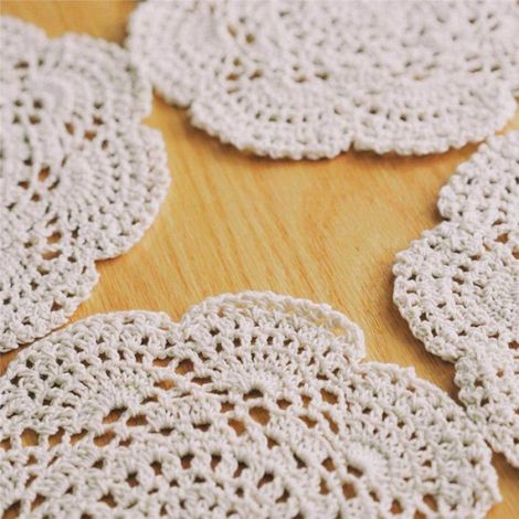 Napperon Crochet - Coton - Ronde - 22 cm - Pour Verres Vases Bibelots - 12 Pièces (1/5)
