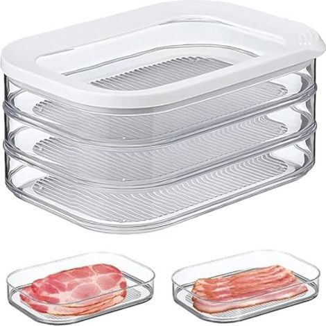 Caja apilable para conservar la carne fresca con tapa (510 g) Caja especial refrigerada para fiambres cocidos, libre de BPA, de tres capas transparentes + una tapa (1/5)
