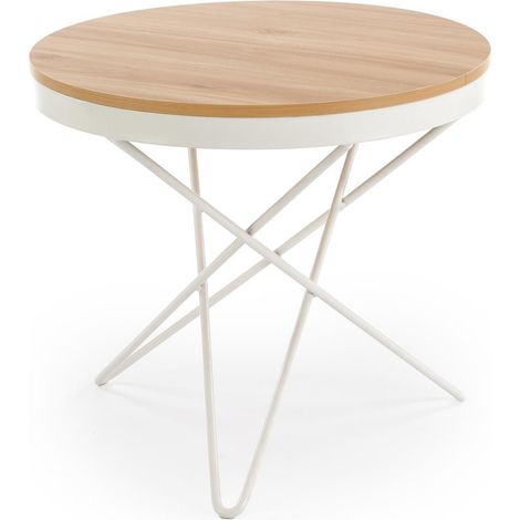 Mesa de centro Houston 2063, De color marrón claro + Blanco, 55x0x0cm, Diámetro: 60, MDF, Redonda