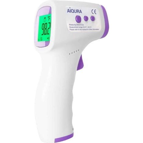 Thermomètre Frontal Digital Sans Contact Infrarouge, Mesure Frontale, Lecture Code Couleur, LCD, Alerte Fièvre, Fonction Mémoire (1/5)