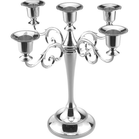 Holdfiturn Metal Candle Stand 5-Arms Candle Holder Table Candlestick Holders Retro Vintage Candlesticks Chic Decor for Home Wedding Christmas Party Candle Decoration (Silver) (1/5)