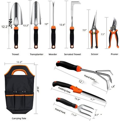 Ensemble de 10 outils jardin en acier inoxydable - Kit jardinage essentiel pour planter et désherber (1/4)