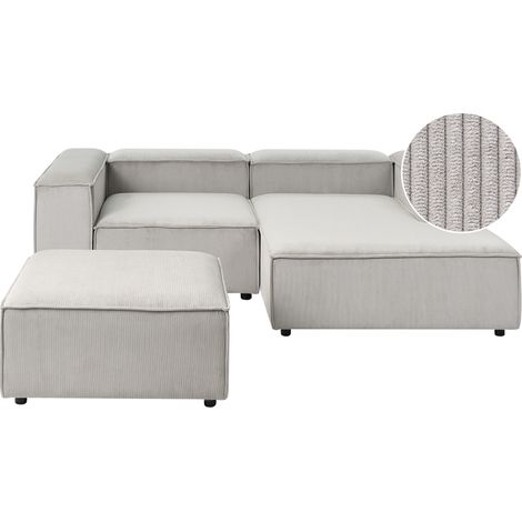 Sofá modular esquinero 3 plazas moderno patas negras tapizado pana de poliéster gris pardo izquierdo con otomana Ardal (1/5)