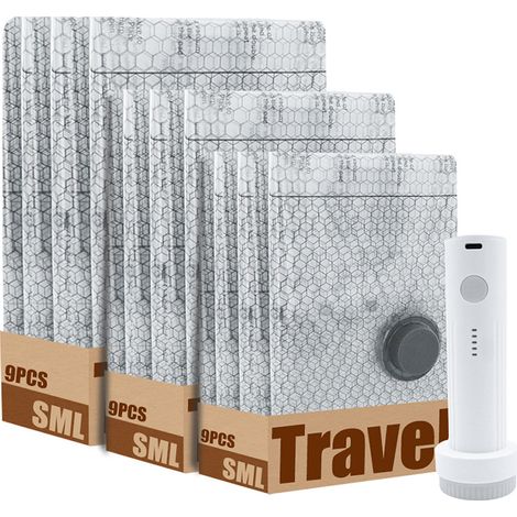 Sacchi per riporre piumini, valigie e aspirapolvere da viaggio, 3 misure (S, M, L), con pompa a compressore, 9 sacchi per confezione. (1/4)