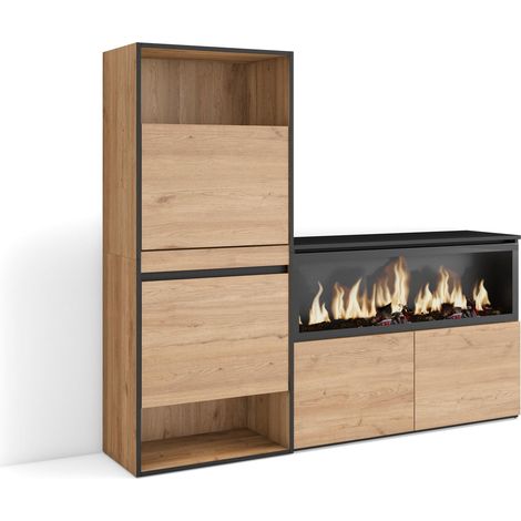 Skraut Home - Zapatero, Armario zapatos botas, 167x145x35 cm, Dormitorio, habitación, Chimenea eléctrica XXL, Estilo Moderno, Roble (1/5)