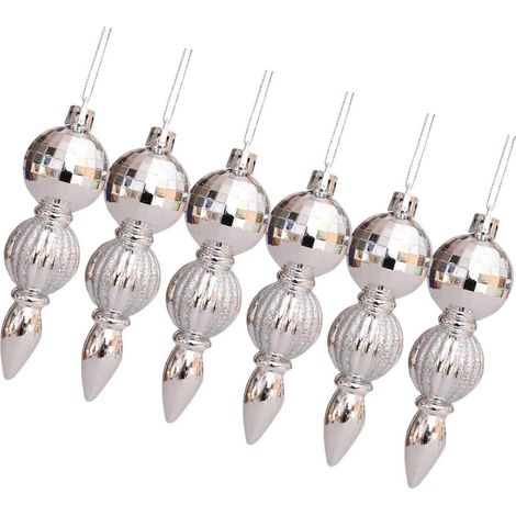 Wiederverwendbare Weihnachtsbaum-Hängedekorationen, 6-teilig, bruchsicher, tragbar, aus Kunststoff, silberfarben (1/5)