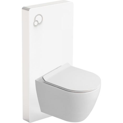 Glass pack WC bâti-support avec plaque de commande + WC suspendu Ceramia sans bride avec abattant SoftClose (STGLWCCEPXWT01-FR)