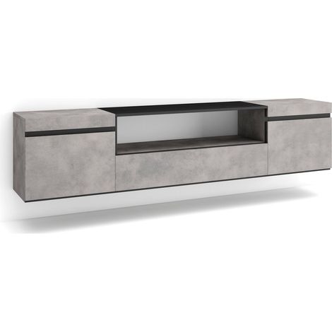 Skraut Home - Mueble TV, Televisión, Muebles de salón, almacenaje, 200x45x35cm, Para TV hasta 80", Colgado, Suspendido, Estilo Moderno, Gris Cemento