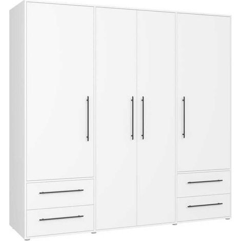 Armoire de chambre - MOKKARIS - Blanc mat - 4 portes - 205,9 x 58,8 x 200,1 cm