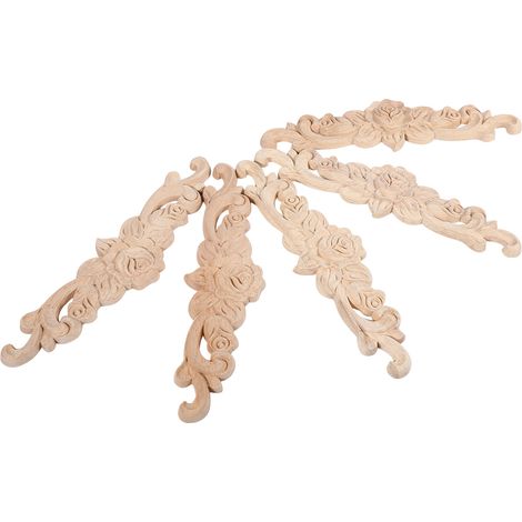 Applique Bois Fleur - 5 Pièces - 35 x 8 cm - Décoration Murale et Meubles - Sans Peinture - Bois Caoutchouc Naturel (1/2)
