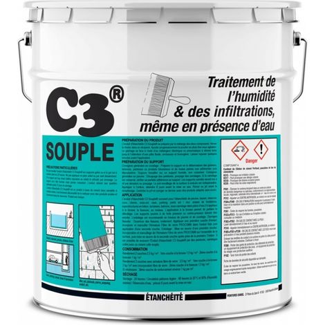 Enduit d'étanchéité souple pour piscine, bassin, cuve, citerne - Enduit de cuvelage flexible sous-sol, cave C3 SOUPLE - PROCOM a2a2a2 35 Kg