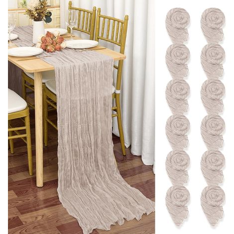 Lot de 12 chemins de table en gaze rustique, 55x300cm, marron-gris et rose-violet clair. (1/5)