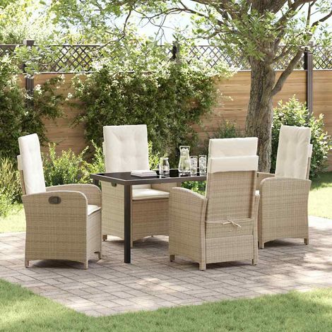 vidaXL Garten Essgruppe mit Kissen 5 pcs Beige Poly-Rattan (1/5)