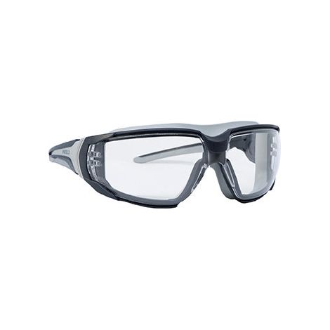 Gafas y máscaras de seguridad (45 m/s) compactas con amplio campo de visión. Patillas ajustables en inclinación con extremo antideslizante