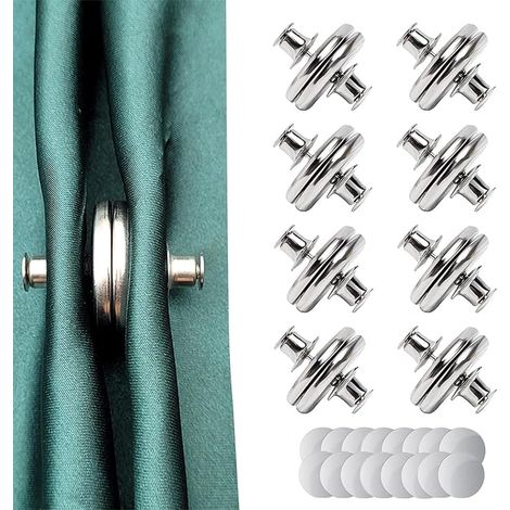 8 Paires Aimant pour Rideaux,Aimants Bouton De Rideau,Attaches Magnétiques pour Rideaux pour Rideaux de Douche, Rideaux (Argenté)