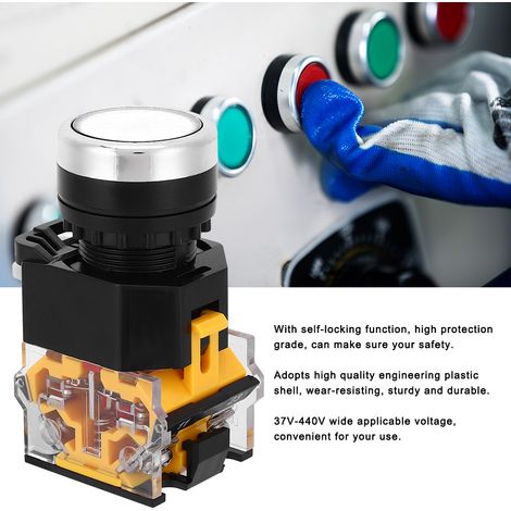 5 interrupteurs à bouton poussoir verrouillables 22mm 37V-440V sans voyant blanc lot de 5 (1/5)