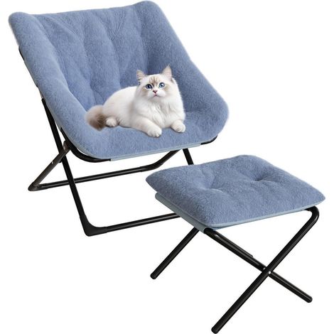 Fauteuil pliant en fausse fourrure de lapin bleu, petit fauteuil confortable pour salon (1/5)