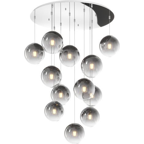 Lampadario Moderno Big Eclipse Metallo Cromo Vetro Fumè 8 Luci E27