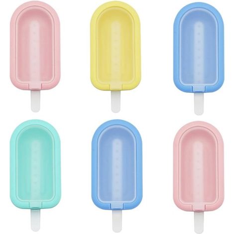 Juego de 6 moldes de silicona para hielo con palitos de helado, heladera independiente con tapa, bandeja de hielo para uso doméstico para niños. (1/2)