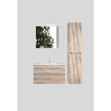 Mobile da Bagno Sospeso con Lavabo 70 cm e Specchio Urano Light Rovere Naturale (1/2)
