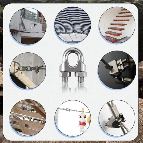 5 accessoires de connexion et de fixation réglables et réutilisables pour câbles métalliques, avec serre-câbles/selles/bloqueurs de câble (1/5)