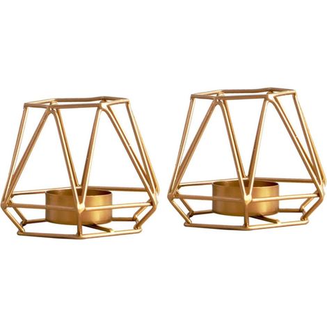 2pièces Bougeoirs Creux Géométriques Fer Bougeoirs De Maison Modernes De Table pour Décoration (1/5)