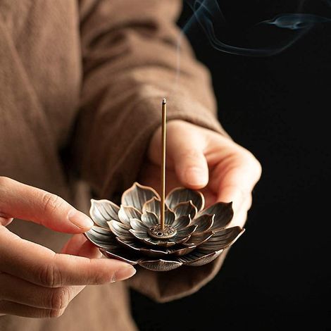 porte Encens En Laiton - Lotus Stick Bruleur Encens Et Porte-encens Conique Avec Collecteur De Cendres -8.5 Cm (1/5)