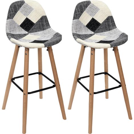 MOZAIK - Lot de 2 Tabourets Scandinaves Noirs et Blancs (1/4)