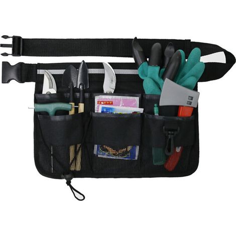 Ceinture à outils de jardin portable, ceinture à outils de jardin, sac de taille réglable pour outils de jardin avec 8 fentes, l'un des sacs à outils de jardin les plus pratiques 1pc noir (1/4)