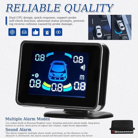 Sensore di parcheggio, 8 sensori di parcheggio, radar di retromarcia anteriori e posteriori, allarme acustico/cicalino/silenzioso con rilevamento della distanza, display LCD (1/4)