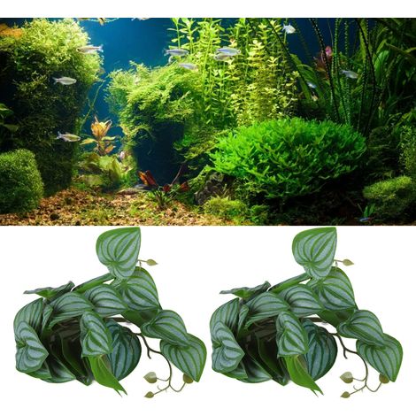 Plante Aquarium Artificielle Lifelike - 2X Vigne Simulée avec Feuilles Plastique et Ventouses - Vert Tropical pour Terrarium Reptile et Aquarium (1/5)