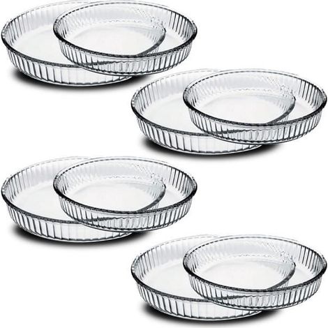 Plat à four - JUANIO - Lot de 8 - Verre transparent - Diamètre 32/26 cm - Compatible four et réfrigérateur