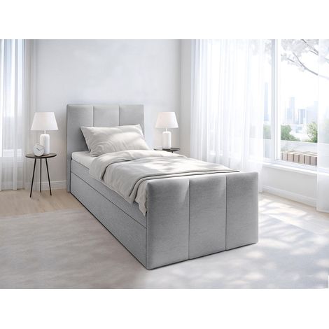 AX LIVING Levente Boxbett mit Bettkasten 90x200 graues Boxspringbett