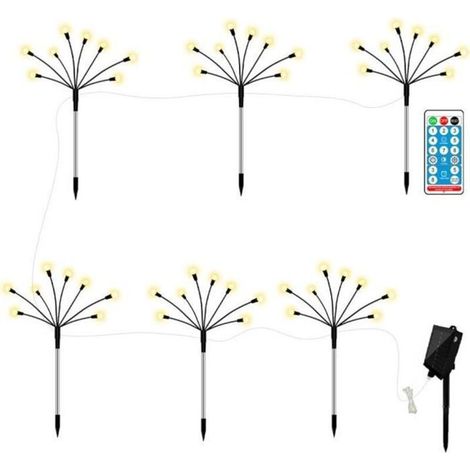Lampe solaire - - Lot de 6 - Blanc chaud - Télécommande - 8 modes (1/4)