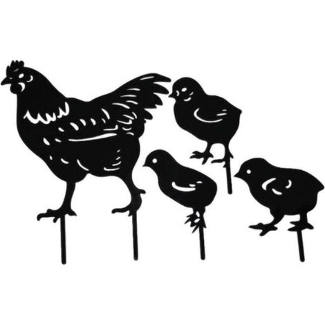 SABIR Lot de 4 piquets en métal en forme de poulet, coq pour jardin, pelouse, jardin (1/5)