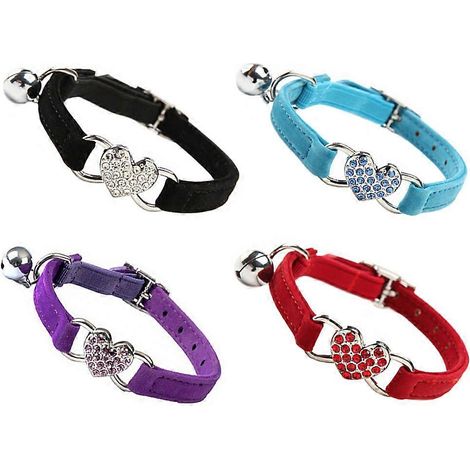 Collar para gato con forma de corazón y cascabel, ajustable, 4 piezas, colores surtidos. (1/5)