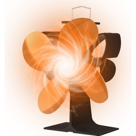 4-blade heat-powered stove fan with carrying handle and overheat protection. Portable, non-electric, eco-friendly butterfly fan for wood-burning fireplaces. (1/5)